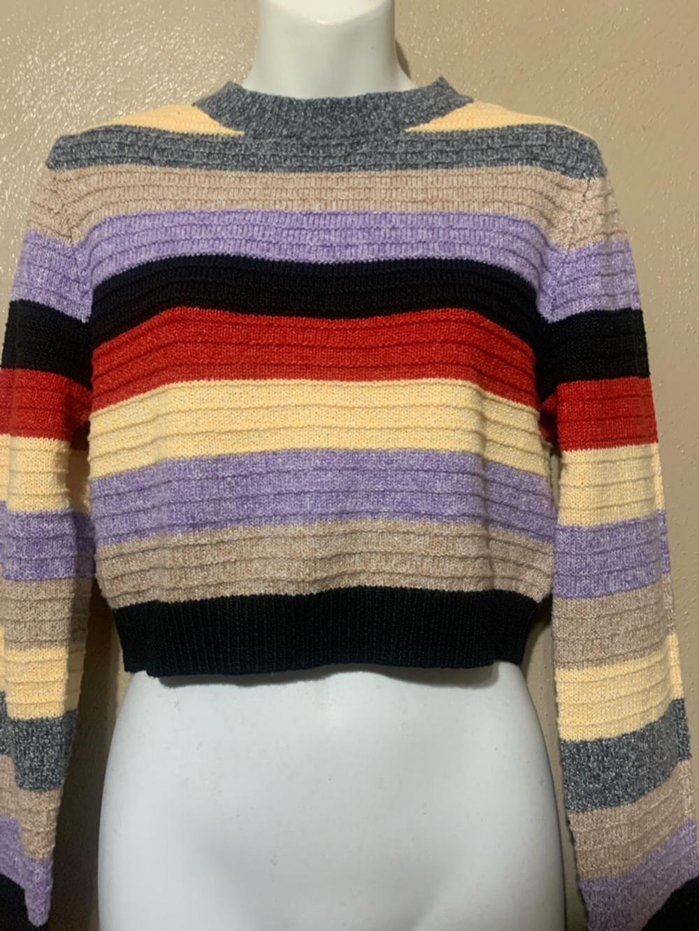 Fashion Nova  M Striped Cropped Crewneck Sweater Cream, Purple, Red, Black NWT